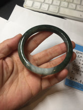 Load image into Gallery viewer, 57.5mm Certified Type A 100% Natural oily dark green(老油青)/gray Jadeite bangle BG228-0397