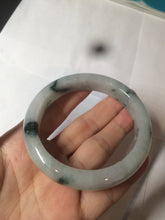 Load image into Gallery viewer, 56.6mm certified 100% natural Type A light green/white with green floating flowers oval jadeite jade bangle B91-1643