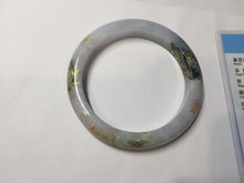 Load image into Gallery viewer, 58mm certified 100% Natural type A sunny green dark green purple carved branches and flowers and golden-painted Jadeite Jade bangle PH185-5926