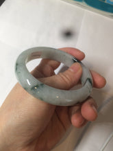 Load image into Gallery viewer, 56.6mm certified 100% natural Type A light green/white with green floating flowers oval jadeite jade bangle B91-1643