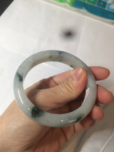 Load image into Gallery viewer, 56.6mm certified 100% natural Type A light green/white with green floating flowers oval jadeite jade bangle B91-1643