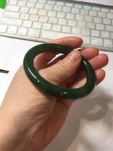 Load image into Gallery viewer, 53.3mm 100% Natural dark green/black round cut nephrite (碧玉) bangle HN98