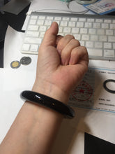 Load image into Gallery viewer, 54.3mm certified 10% Natural black(MO YU 墨玉) meteorite Stellar Night sky chubby round cut nephrite bangle HN1-8246