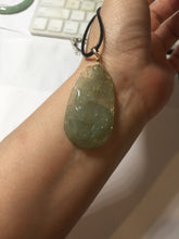 Load image into Gallery viewer, Type A 100% Natural Light Green gray (淡油冰)Jadeite Jade Fortune/Wealth Success Mouse Pendant PC235