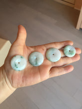 Load image into Gallery viewer, 25-28mm Type A 100% Natural light green white with floating flower Jadeite Jade Safety Guardian Button donuts Pendant group BS67