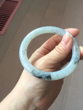 Load image into Gallery viewer, 58.5mm certified Type A 100% Natural icy dark green white with green floating flowers round cut Jadeite Jade bangle BS64-7347