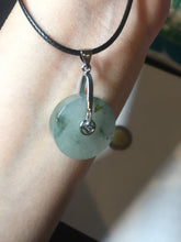 Load image into Gallery viewer, 20mm 100% Natural icy watery light green clear jadeite Jade Safety Guardian Button (donut) Pendant BK106