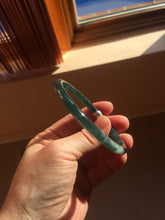 Load image into Gallery viewer, 58.2mm Certified Type A 100% Natural dark green/blue/gray with flying snow Guatemala slim round cut Jadeite bangle PD61-3385