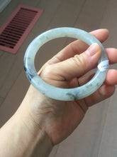 Load image into Gallery viewer, 58.5mm certified Type A 100% Natural icy dark green white with green floating flowers round cut Jadeite Jade bangle BS64-7347