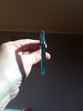 Load image into Gallery viewer, 58.2mm Certified Type A 100% Natural dark green/blue/gray with flying snow Guatemala slim round cut Jadeite bangle PD61-3385