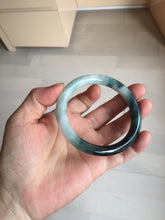 Load image into Gallery viewer, 55.5mm Certified Type A 100% Natural Dark Green Blue Gray Black Moonlit Ink (水墨月色) Round Cut Jadeite Jade Bangle BS149-0742