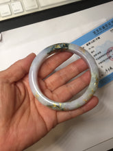 Load image into Gallery viewer, 58mm certified 100% Natural type A sunny green dark green purple carved branches and flowers and golden-painted Jadeite Jade bangle PH185-5926