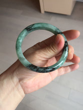 Load image into Gallery viewer, Shopify only! 59mm certified type A 100% Natural icy watery green/black Jadeite Jade bangle BM44-8566