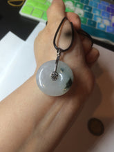 Load image into Gallery viewer, 26.2/5.5mm 100% Natural icy watery green/white with green floating flowers jadeite Jade Safety Guardian Button(donut) Pendant/worry stone BF47