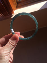Load image into Gallery viewer, 60.5mm Certified Type A 100% Natural dark green/blue/gray with flying snow Guatemala slim round cut Jadeite bangle PD58-3376