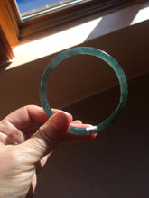 Load image into Gallery viewer, 60.5mm Certified Type A 100% Natural dark green/blue/gray with flying snow Guatemala slim round cut Jadeite bangle PD58-3376