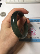 Load image into Gallery viewer, 55.5mm Certified Type A 100% Natural oily dark green(老油青)/gray Jadeite bangle BG230-0389