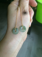 Load image into Gallery viewer, 12.5mm 100% Natural icy watery light green/yellow softy button donut dangling jadeite Jade earring group B207