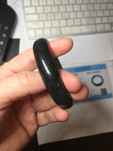 Load image into Gallery viewer, 55.5mm Certified Type A 100% Natural oily dark green(老油青)/gray Jadeite bangle BG230-0389