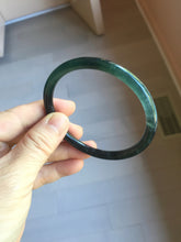 Load image into Gallery viewer, 58.8mm Certified Type A 100% Natural half black half icy watery dark green/gray Guatemala slim round cut Jadeite bangle PJ82-0660