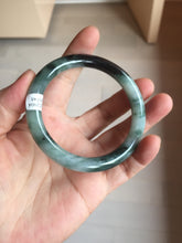 Load image into Gallery viewer, 55.7mm Certified Type A 100% Natural Dark Green Blue Gray Black Slim Moonlit Ink (水墨月色)Round Cut Jadeite Jade Bangle BS146-0748