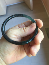 Load image into Gallery viewer, 58.8mm Certified Type A 100% Natural half black half icy watery dark green/gray Guatemala slim round cut Jadeite bangle PJ82-0660
