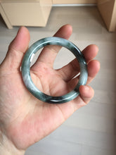 Load image into Gallery viewer, 55.7mm Certified Type A 100% Natural Dark Green Blue Gray Black Slim Moonlit Ink (水墨月色)Round Cut Jadeite Jade Bangle BS146-0748