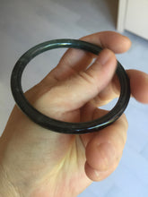 Load image into Gallery viewer, 58.8mm Certified Type A 100% Natural half black half icy watery dark green/gray Guatemala slim round cut Jadeite bangle PJ82-0660