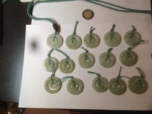 Load image into Gallery viewer, 27.9mm Type A 100% Natural light green Jadeite Jade concentric circle safety Guardian ring Pendant (子母扣,同心环) S71