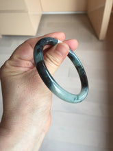 Load image into Gallery viewer, 55.5mm Certified Type A 100% Natural Dark Green Blue Gray Black Slim Moonlit Ink (水墨月色)Round Cut Jadeite Jade Bangle BS145-0747
