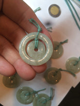 Load image into Gallery viewer, 27.9mm Type A 100% Natural light green Jadeite Jade concentric circle safety Guardian ring Pendant (子母扣,同心环) S71