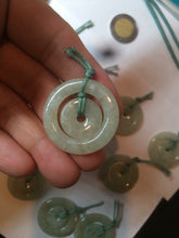 Load image into Gallery viewer, 27.9mm Type A 100% Natural light green Jadeite Jade concentric circle safety Guardian ring Pendant (子母扣,同心环) S71