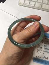 Load image into Gallery viewer, 57mm Certified Type A 100% Natural light green/blue/gray/brown with flying snow Guatemala slim round cut Jadeite bangle PD57-5536