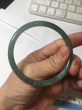 Load image into Gallery viewer, 57mm Certified Type A 100% Natural light green/blue/gray/brown with flying snow Guatemala slim round cut Jadeite bangle PD57-5536
