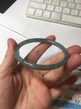 Load image into Gallery viewer, 57mm Certified Type A 100% Natural light green/blue/gray/brown with flying snow Guatemala slim round cut Jadeite bangle PD57-5536