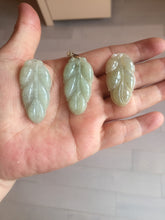 Load image into Gallery viewer, 100% natural icy watery clear green white type A jadeite jade leaf pendant group E54