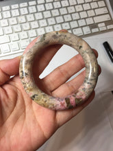 Load image into Gallery viewer, 51.8mm 100% natural pink/black/brown/yellow/black chubby round cut rose stone (Rhodonite) bangle SY134