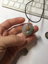 Load image into Gallery viewer, 23.8mm Type A 100% Natural icy watery dark green/clear Seaweed Forest Jadeite Safety Guardian Button donuts pendant PF44