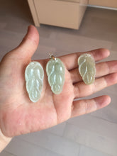 Load image into Gallery viewer, 100% natural icy watery clear green white type A jadeite jade leaf pendant group E54