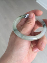 Load image into Gallery viewer, 52mm certified type A 100% Natural green/white with floating flowers slim oval jadeite jade bangle BP26-2670