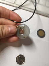 Load image into Gallery viewer, 23.8mm Type A 100% Natural icy watery dark green/clear Seaweed Forest Jadeite Safety Guardian Button donuts pendant PF44