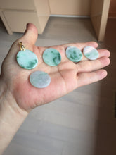 Load image into Gallery viewer, 22-23.5mm Type A 100% Natural sunny green light green purple with green floating flowers Jadeite Jade Safety Guardian round Pendant group BS143