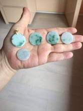 Load image into Gallery viewer, 22-23.5mm Type A 100% Natural sunny green light green purple with green floating flowers Jadeite Jade Safety Guardian round Pendant group BS143