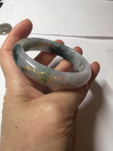 Load image into Gallery viewer, 56.5mm 100% Natural type A sunny green purple brown gray white carved flowers and golden-painted Jadeite Jade bangle BG232