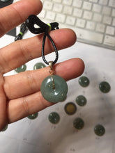 Load image into Gallery viewer, 14.5-23mm Type A 100% Natural dark green black gray(老油青) Jadeite Safety Guardian Button donuts pendant PF45