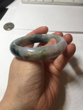 Load image into Gallery viewer, 56.5mm 100% Natural type A sunny green purple brown gray white carved flowers and golden-painted Jadeite Jade bangle BG232
