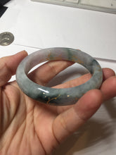 Load image into Gallery viewer, 56.5mm 100% Natural type A sunny green purple brown gray white carved flowers and golden-painted Jadeite Jade bangle BG232