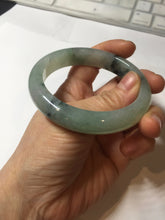 Load image into Gallery viewer, 55.2mm certified type A 100% Natural icy watery light green with dark green flowers jadeite jade bangle PH58-1057