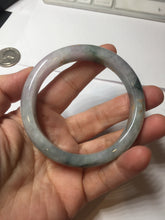 Load image into Gallery viewer, 56.5mm 100% Natural type A sunny green purple brown gray white carved flowers and golden-painted Jadeite Jade bangle BG232