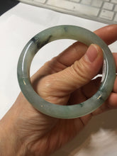 Load image into Gallery viewer, 55.2mm certified type A 100% Natural icy watery light green with dark green flowers jadeite jade bangle PH58-1057